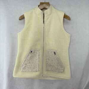 T By Talbots Women’s Ivory Fleece Shearling‎ Vest Size Medium Petite Pockets